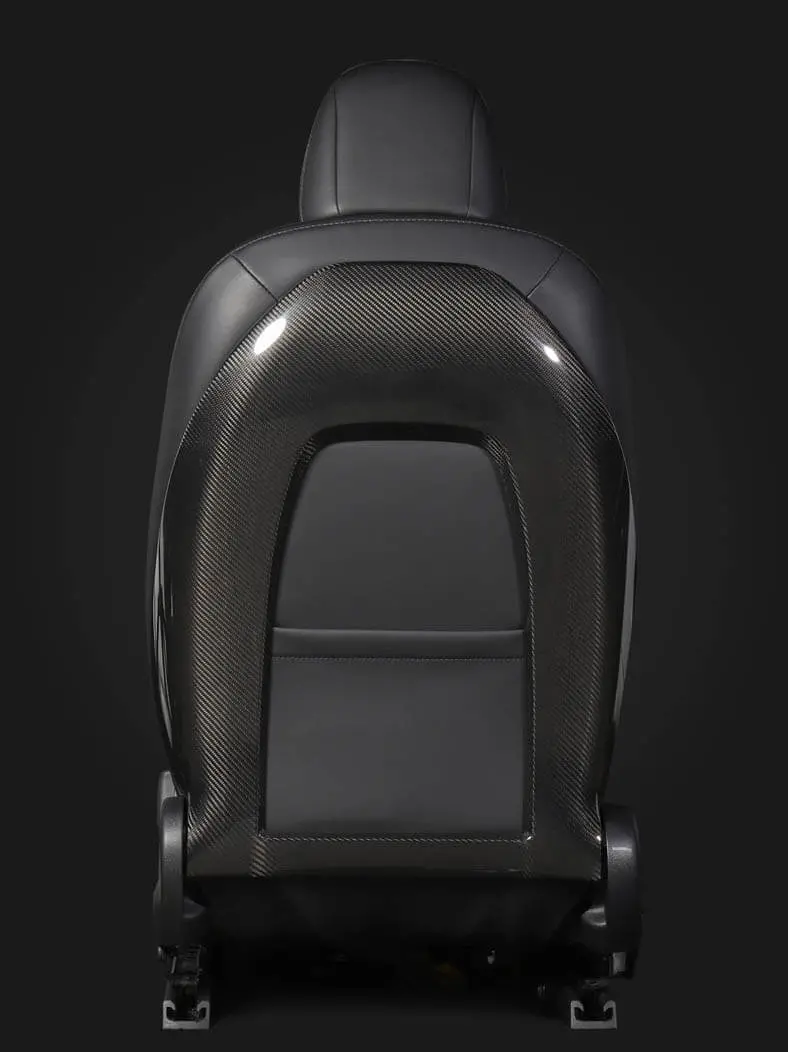 Real Molded Gloss Carbon Fiber Seat Open Back Overlay Covers For Tesla Model Y 2020-2026 2