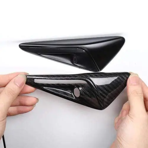Real Molded Carbon Fiber Side Marker Turn Signal Camera Overlay Covers New V2 For Tesla Model X 2015-2021 1