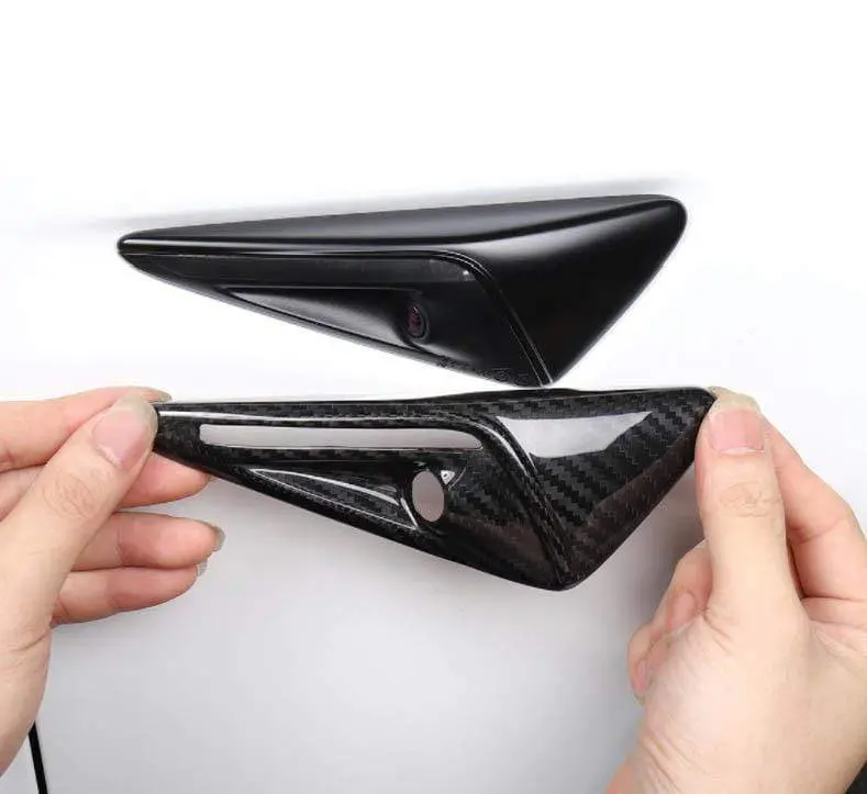 Real Molded Carbon Fiber Side Marker Turn Signal Camera Overlay Covers New V2 For Tesla Model Y 2020-2026 1