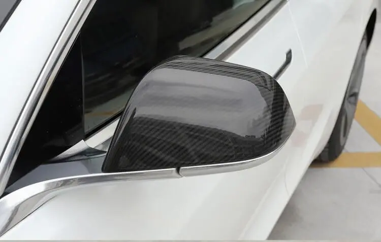 Real Molded Gloss Carbon Fiber Side Mirror Overlay Covers For Tesla Model 3 2017-2023 1