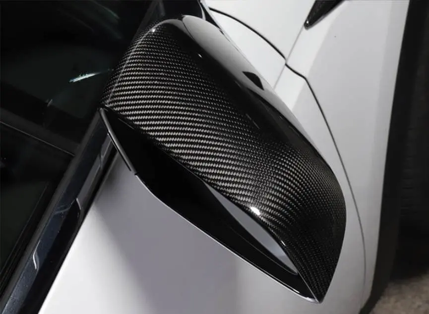 Real Molded Gloss Carbon Fiber Side Mirror Overlay Covers For Tesla Model X 2015-2021 1