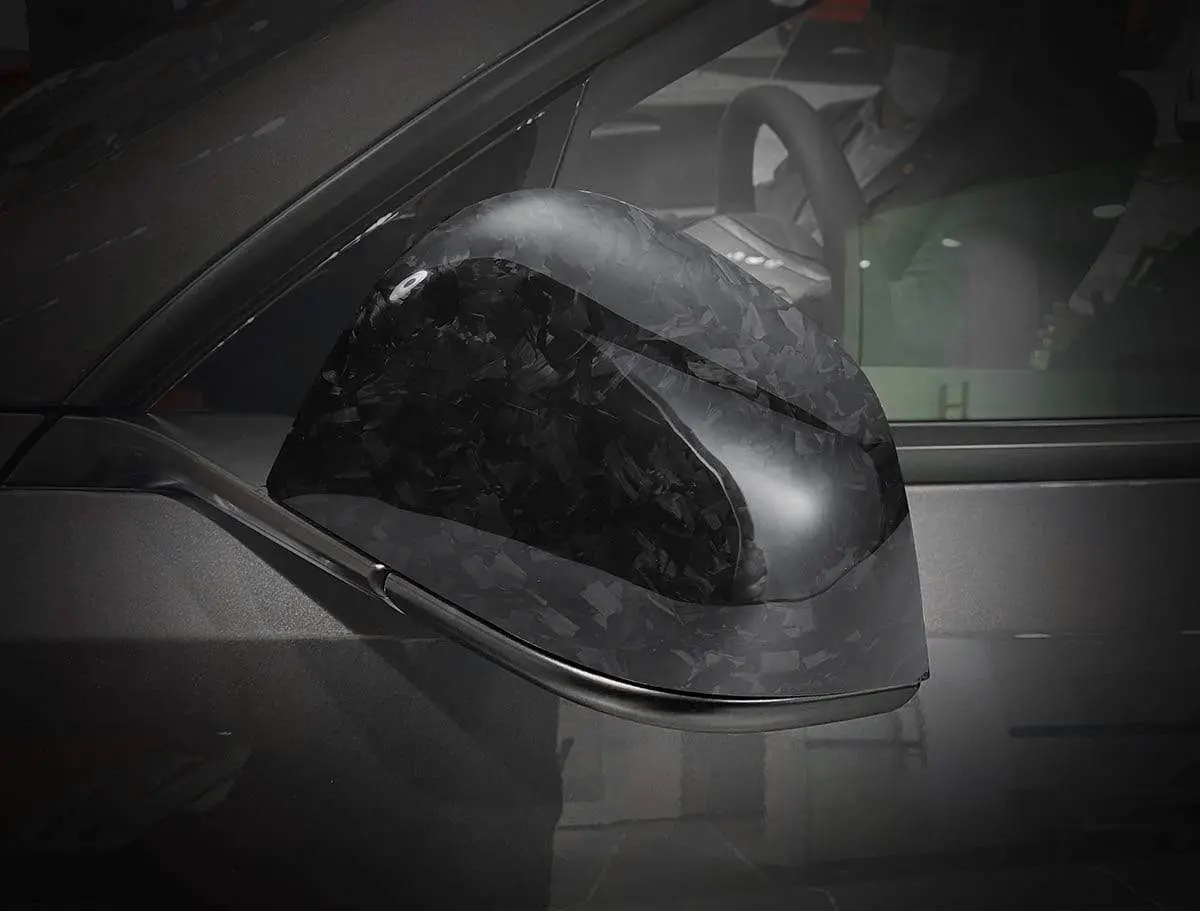 Real Molded Gloss Forged Carbon Fiber Side Mirror Overlay Covers For Tesla Model Y 2020-2026 2