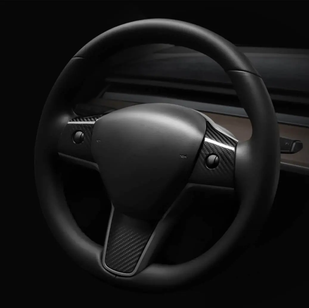 3Pcs Real Molded Gloss Carbon Fiber Steering Wheel Overlay Trims For Tesla Model Y 2020-2026 1