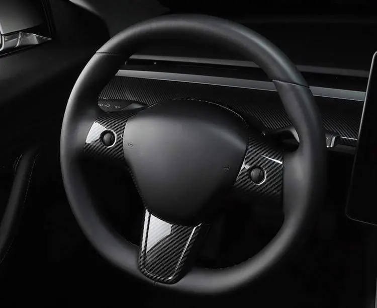 Carbon Fiber Effect Steering Wheel Overlay Cover For Tesla Model 3 2017-2023 1