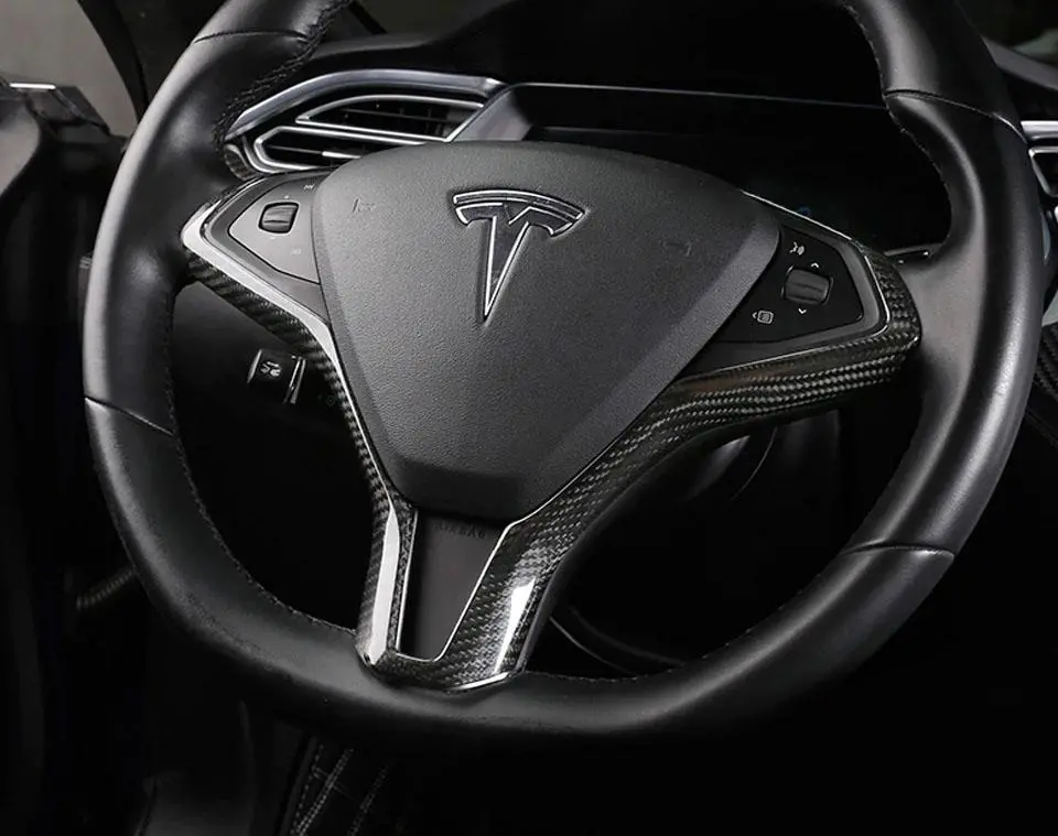 Real Molded Gloss Carbon Fiber Steering Wheel Overlay Trim For Tesla Model X 2015-2021 1