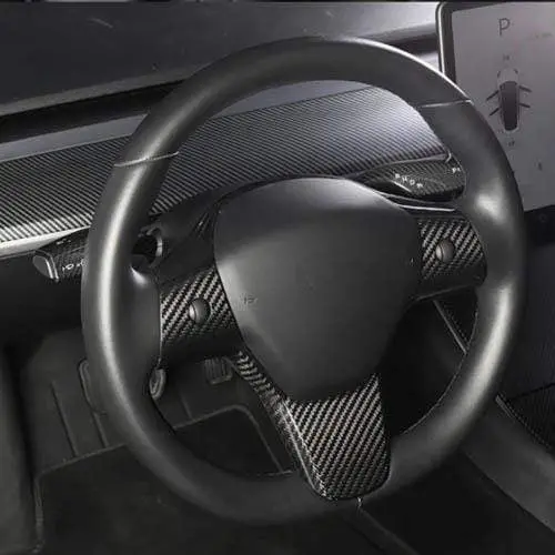 Real Molded Gloss Carbon Fiber Steering Wheel Overlay 1Pc For Tesla Model 3 2017-2023 1