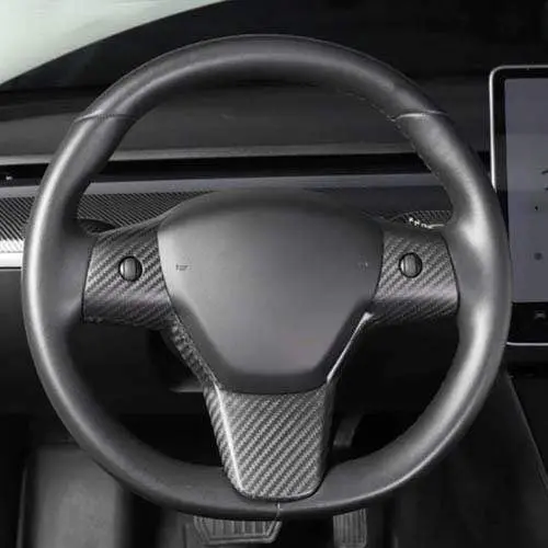 Real Molded Matte Carbon Fiber Steering Wheel Overlay For Tesla Model Y 2020-2026 1