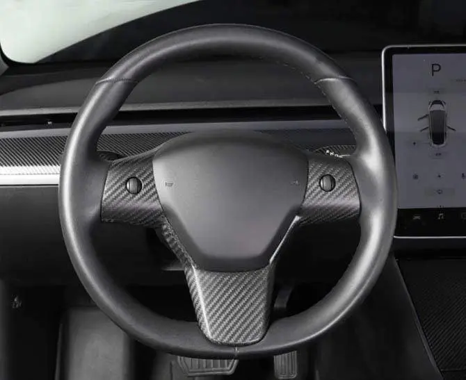 Real Molded Matte Carbon Fiber Steering Wheel Overlay For Tesla Model Y 2020-2026 2