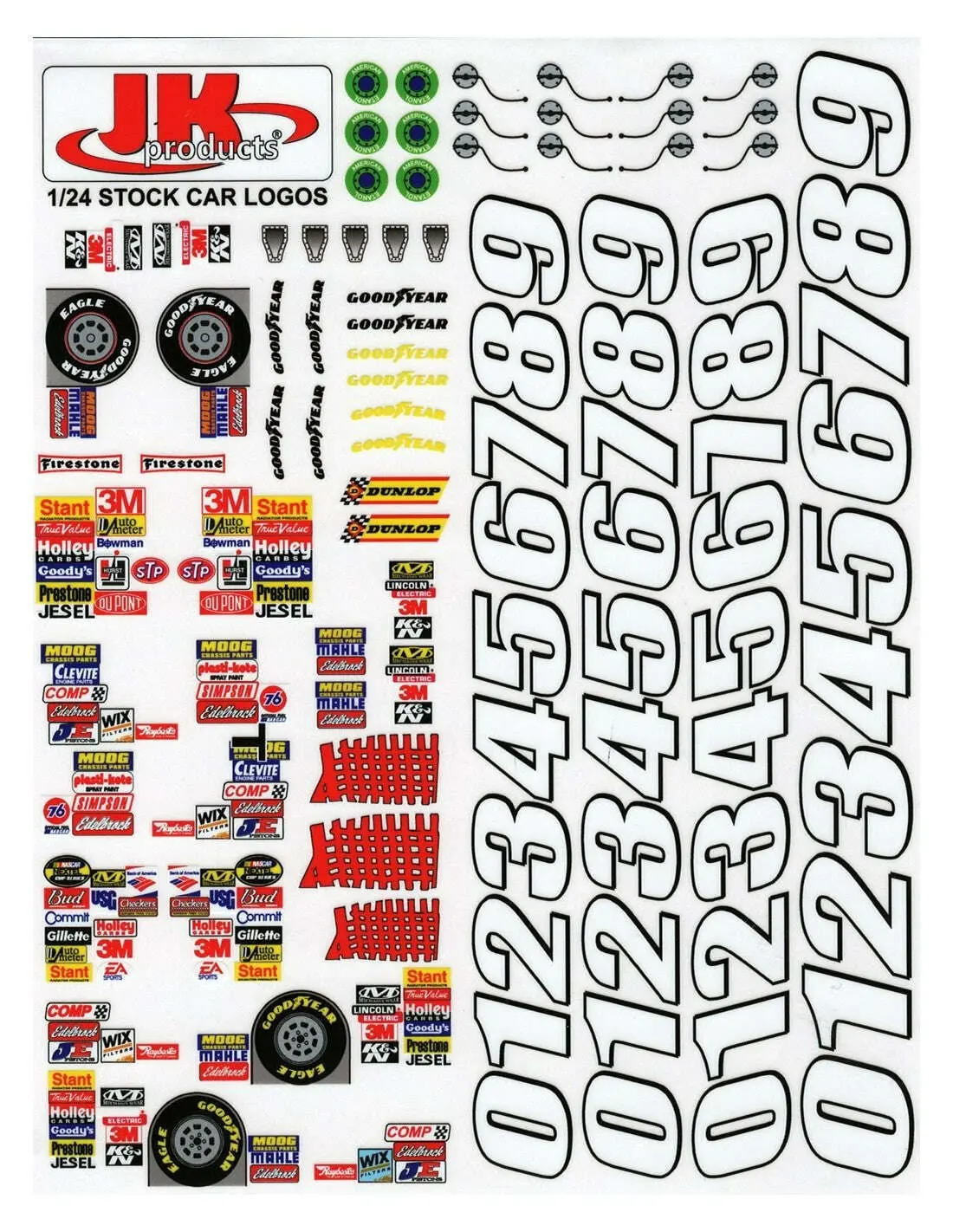 1:24 Stock Car Accessories Sticker Sheet 1