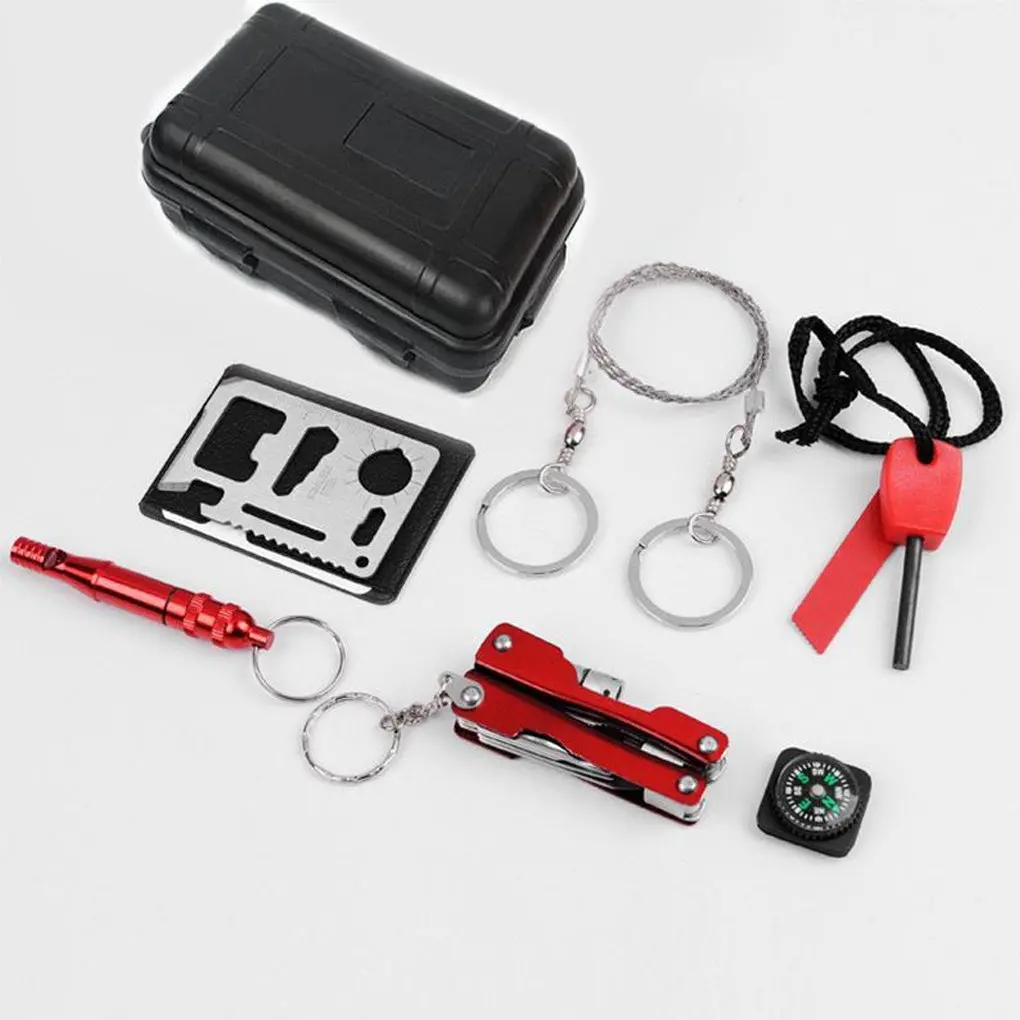 Sos Mini Survival Kit Emergency Box Outdoor Survival Kits Black And Red 1