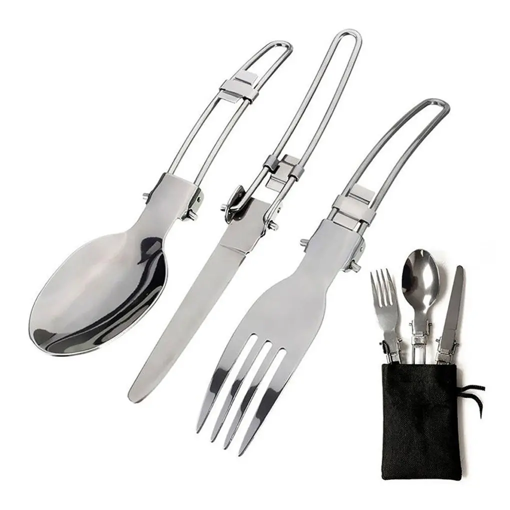 3 Pieces Folding Portable Outdoor Camping Picnic Stainless Steel Spoon Fork Knife 1