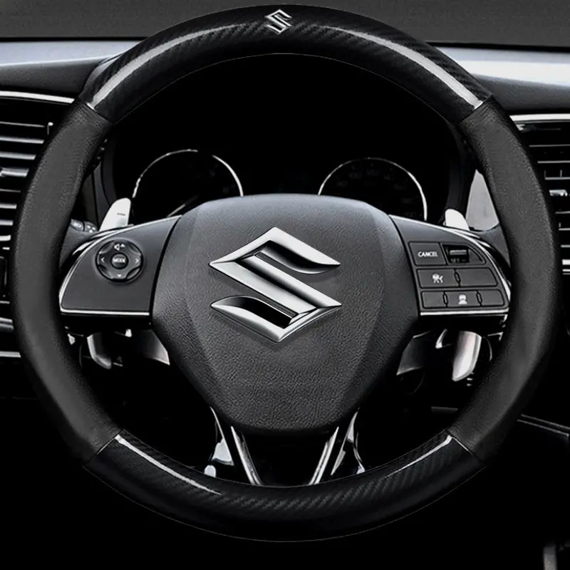 Suzuki Car Steering Wheel Cover To Dazzle Leather Carbon Fiber Handle 1