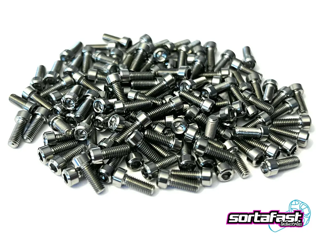 Sortafast Titanium Screws - Pan Car Rear Wheel / Cap Head - 6Pk (Metric) M3x6 1