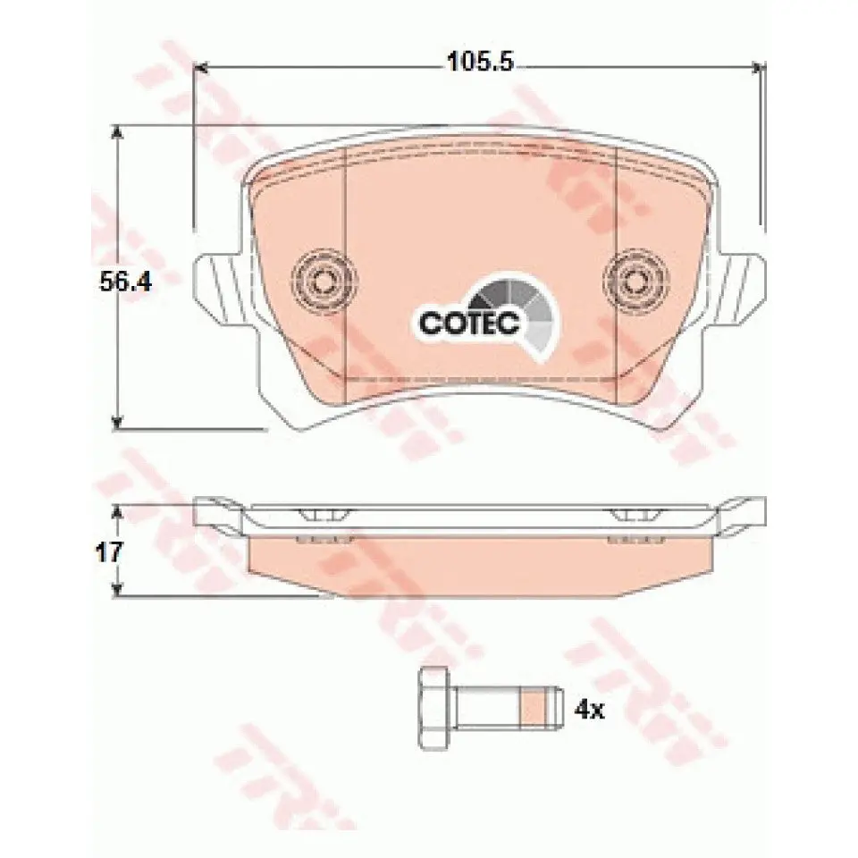 Trw Rear Brake Pads Gdb1763 Audi A6 C6, Vw Passat/Cc B6/B7, Vw Sharan, Audi Q3, Vw Tiguan 2